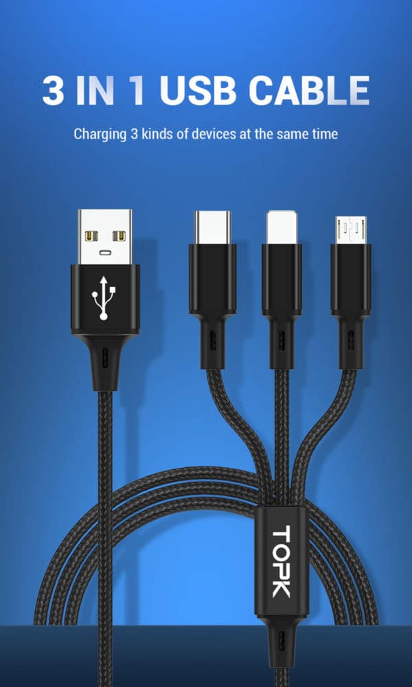 E-Shopper TOPK 3in1 Ladekabel Lightning 8-pin USB Typ-C Micro-USB