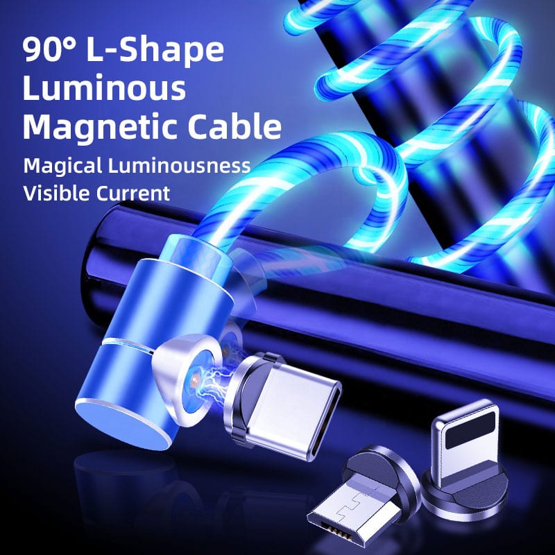E-Shopper Leuchtendes 3in1 Magnetkabel 90 Grad Ladekabel blau