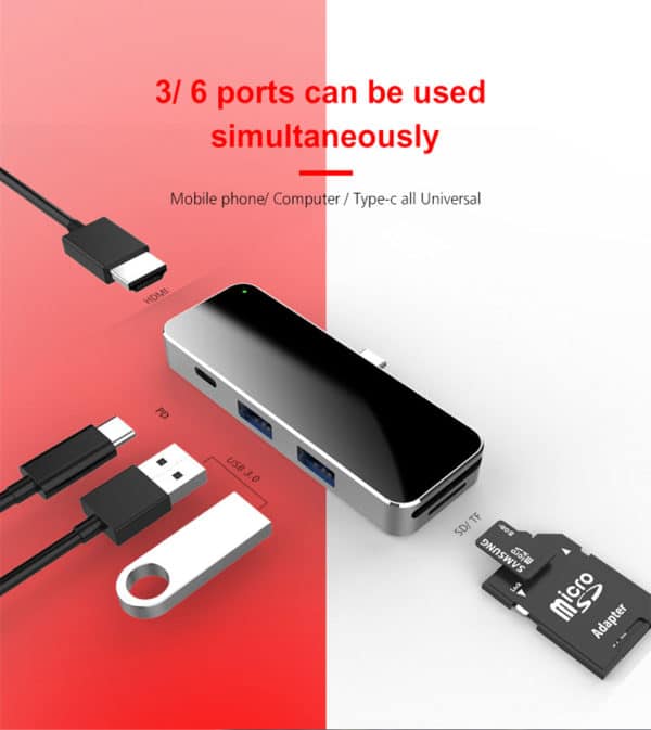 E-Shopper USB-C Hub 6in1 Multiport Adapter